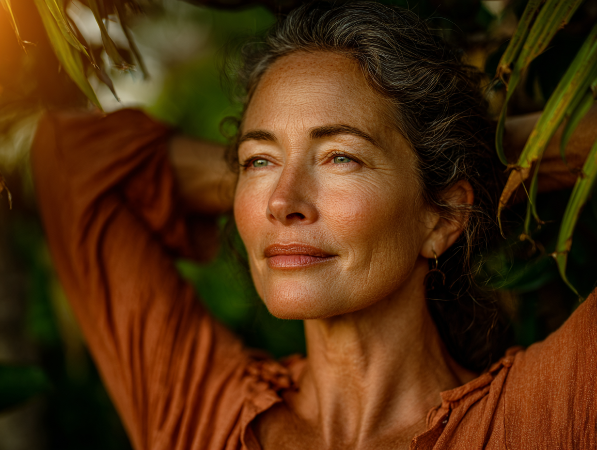 Усміхнений чоловік європейської зовнішності, 40-50 років, в комфортному одязі, демонструє гнучкість та силу під час виконання вправ для суглобів в домашніх умовах