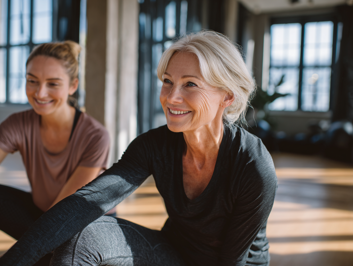 Усміхнена жінка європейської зовнішності, 30-40 років, тримає склянку чистої води, демонструючи важливість правильної гідратації для здоров'я суглобів